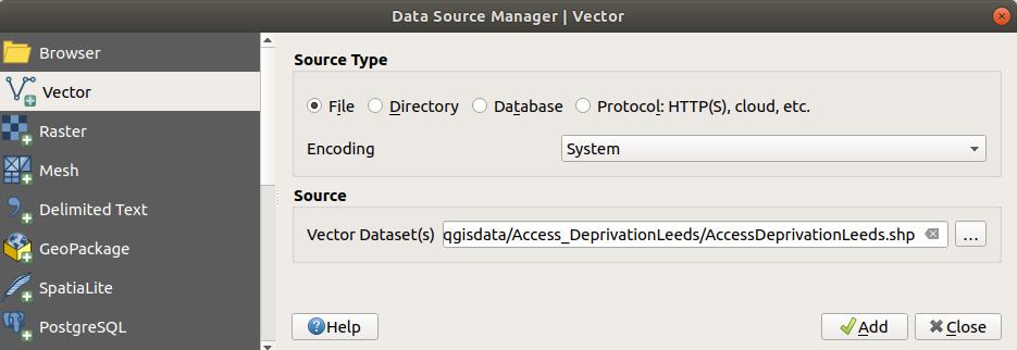 The Data Source Manager - Vector