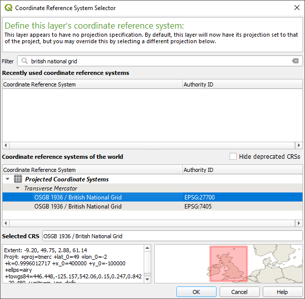 Reproject MenuCordiante Reference System