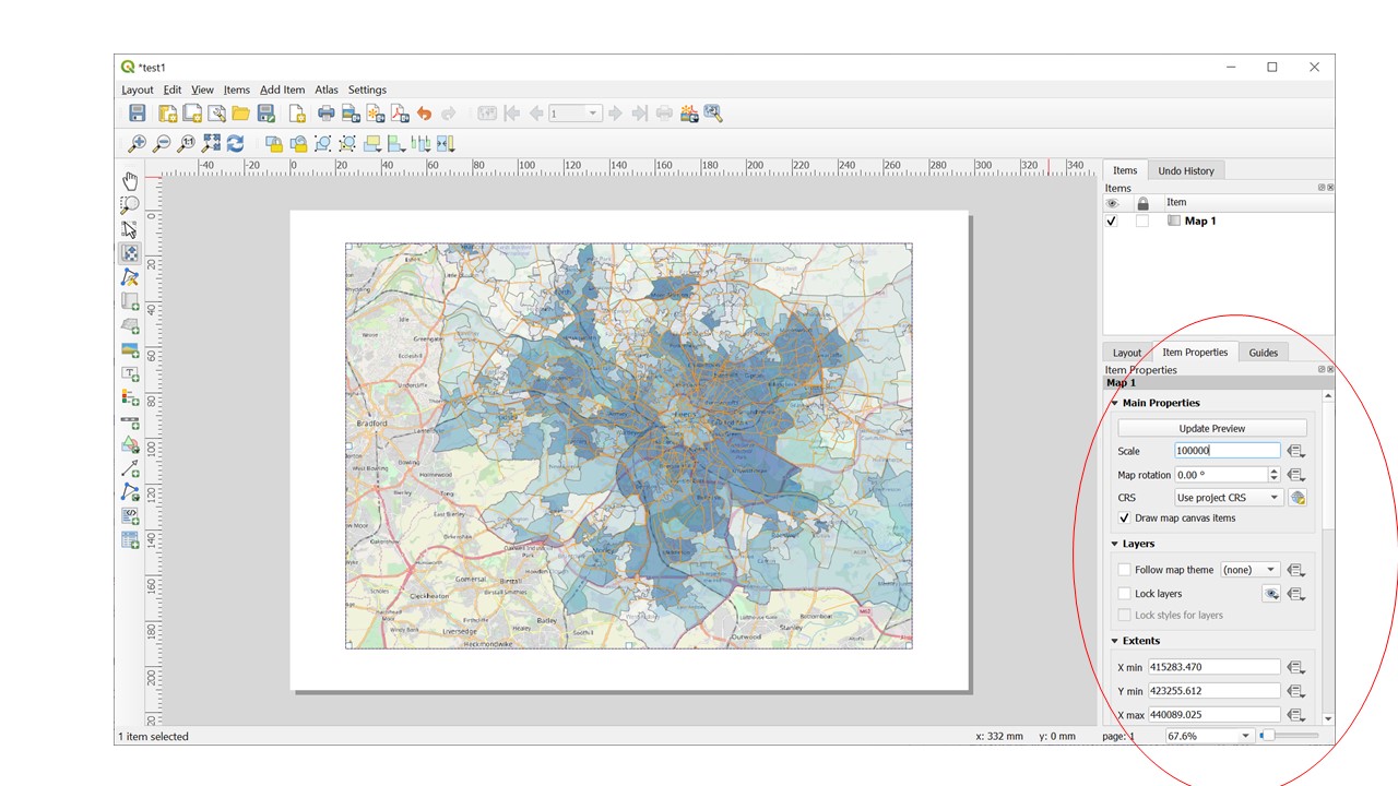 Setting the scale of the map in the print layout