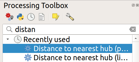 Distance to nearest hub algorithm selection (left) and input parameters in the resulting popup (right).