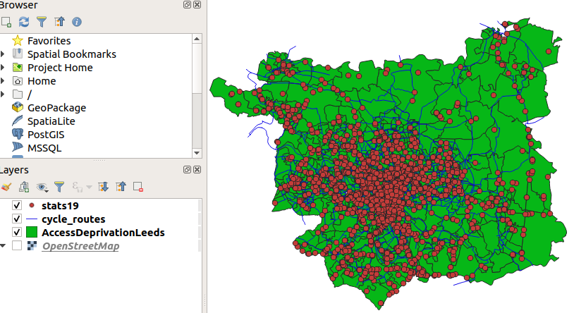 Summary of the data loaded in this Chapter, note the name of the datasets in the Layers menu.