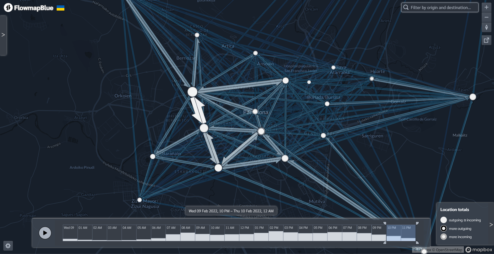 Interactive flow map showing origin-destination data